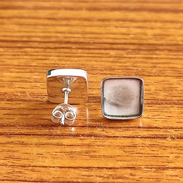 925 Sterling Silver Plain Bezel Cup Close Blank Collet Cushion Stud Earring, Setting For Making Stud Earring 3x3 MM To 30x30 MM, DIY Jewelry