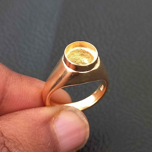 925 Sterling Silver Gold Plated Collet Round Ring, Solid Bezel Cup Round Open Blank Ring, Setting For Making Ring 8 MM, DIY Jewelry Supplies