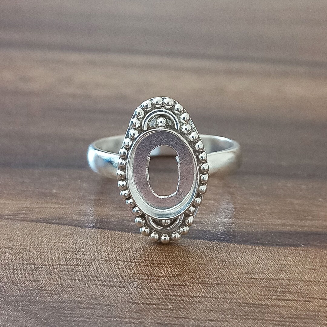 Sterling Silver Plated Oval Collet Ring, DIY Jewelry Supplies (6x4 to ...