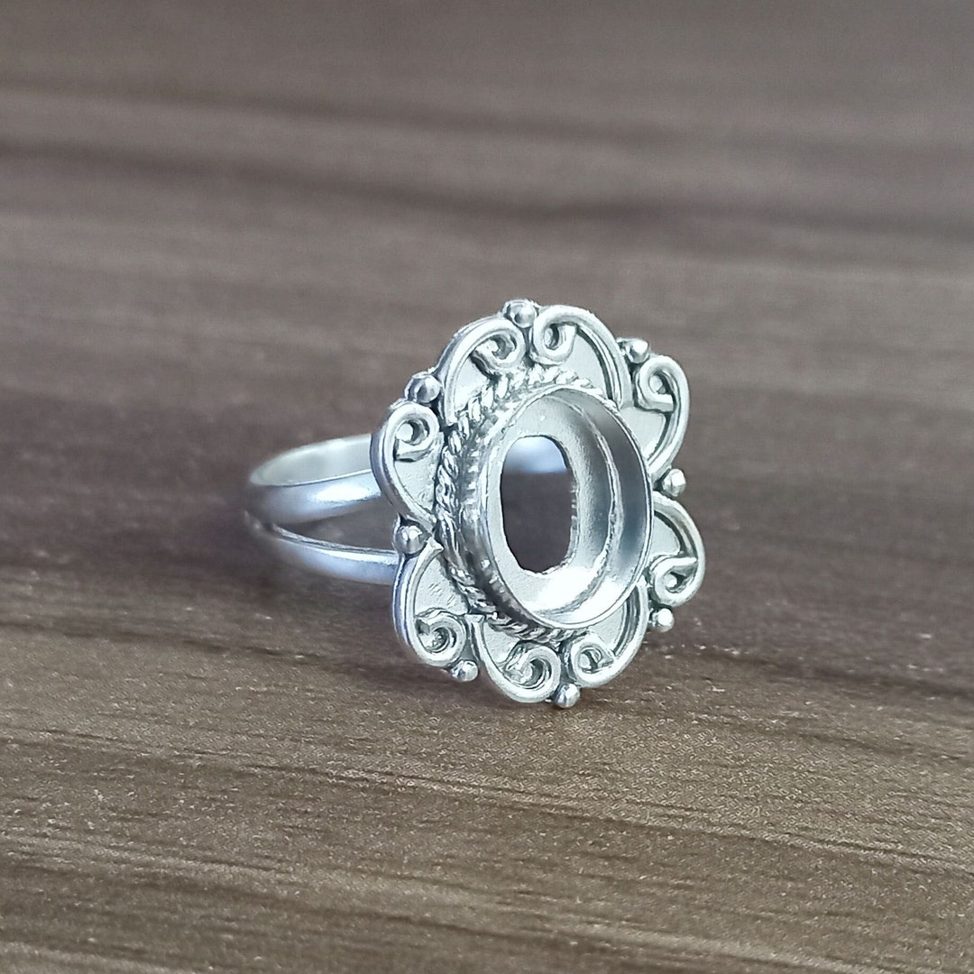 Sterling Silver Plated Oval Collet Ring, DIY Jewelry Supplies (6x4 to ...