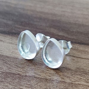925 Sterling Silver Plain Bezel Cup Close Blank Collet Pear Stud Earring, Setting For Making Stud Earring 6x4 MM To 14x21 MM, DIY Jewelry