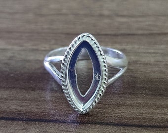 925 Sterling Silver Wire Wrapped Bezel Cup Marquise Open Blank Collet Ring, Setting For Making Ring 3X5 MM To 12X24 MM, DIY Jewelry Supplies