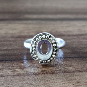 925 Sterling Silver Oval Ring, Designer Beaded Oval Collet Open Blank Ring, Setting For Making Ring 6x4 MM To 35x40 MM, DIY Jewelry