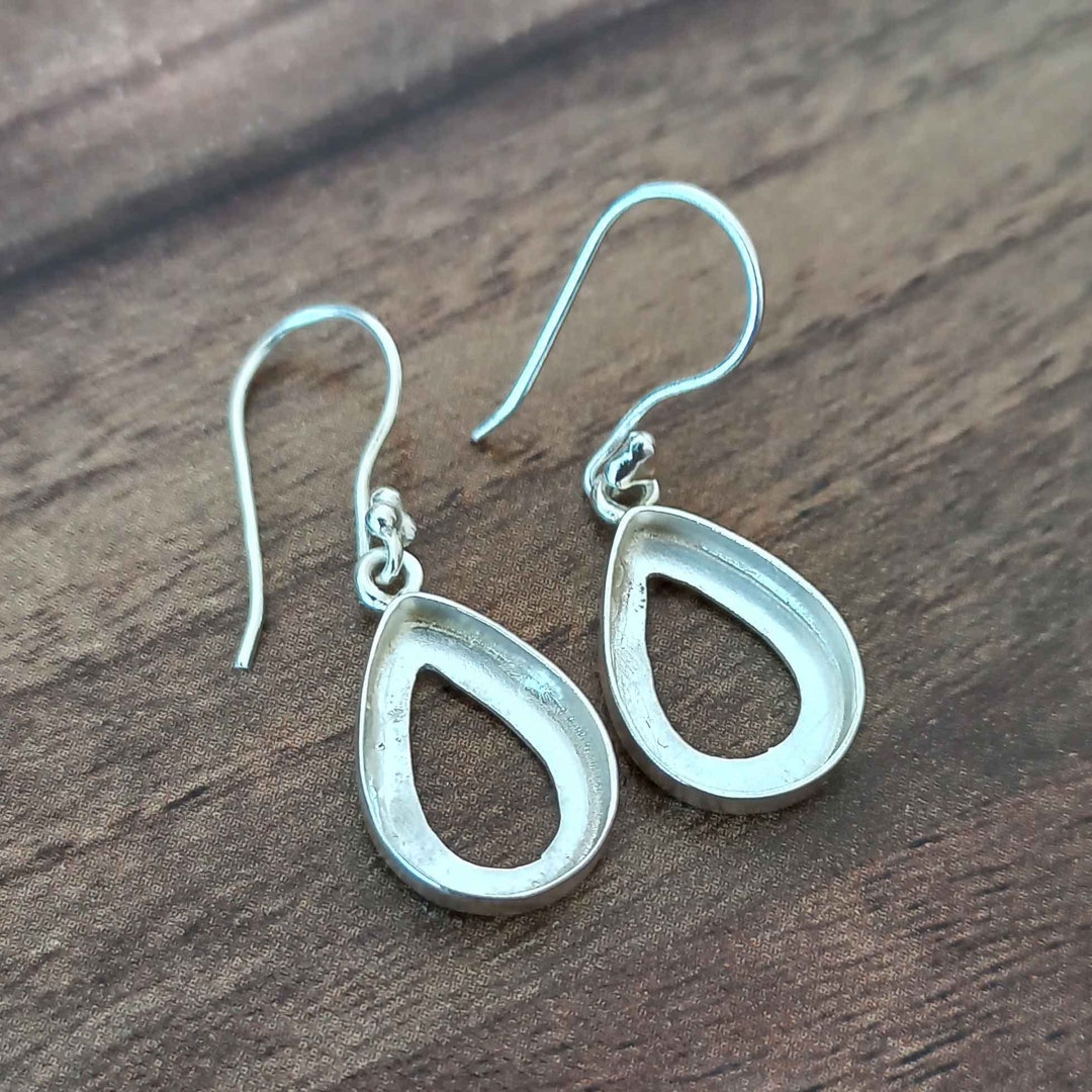 925 Sterling Silver Pear Dangle Earring, Open Bezel Setting (6x4 to ...