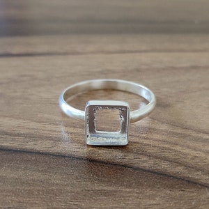 925 Sterling Silver Collet Square Ring, Plain Bezel Cup Open Blank Ring, Setting For Making Ring 3x3 MM To 40x40 MM, DIY Jewelry Supplies