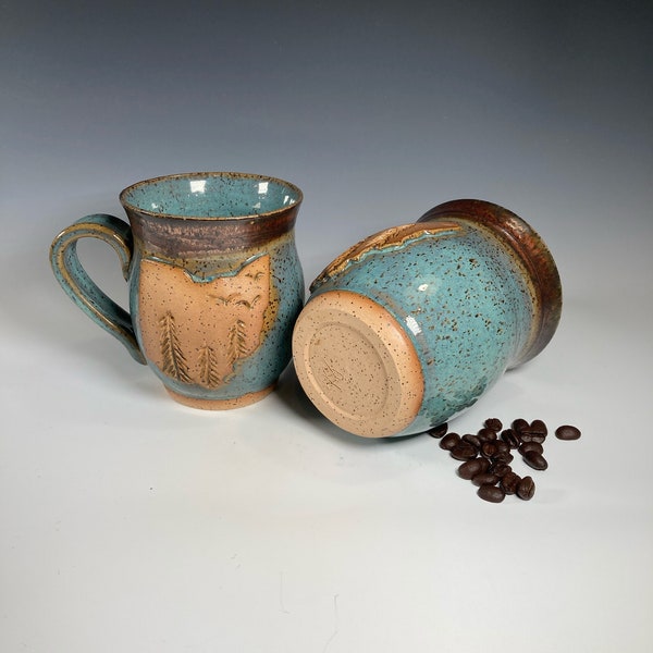 Ohio Turquoise and Copper ceramic mug for coffee or tea- Pottery