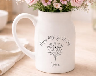 Personalised Happy Birthday Vase 21st | 30th | 40th | 50th | 60th | 70th | 80th Ceramic Gift
