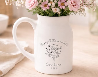 Personalised Retirement Vase Retired Colleague Ceramic Gift