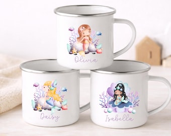 Personalised Children's Mug Mermaids Enamel Girls Cup Gift