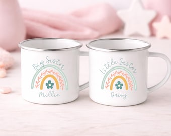 Personalised Children's Mug Big Little Sister Enamel Kids Cup Gift