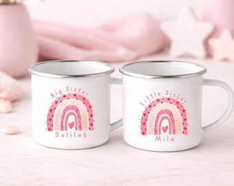 Personalised Children's Mug Big Little Sister Enamel Valentine's Cup Gift