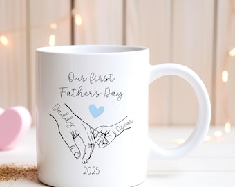 First Father's Day Personalised Mug Holding Hands 2025 Daddy & Baby