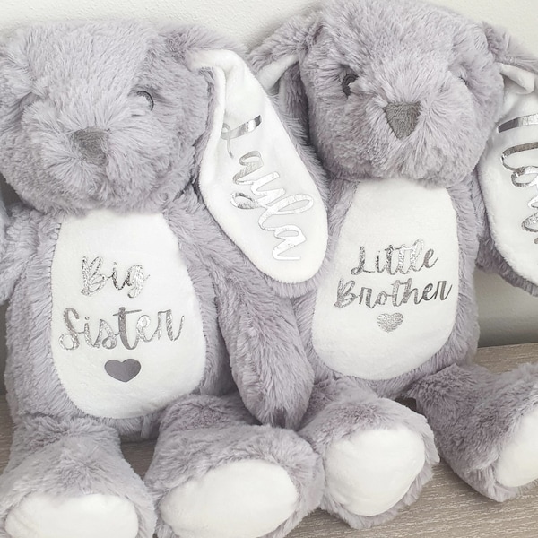 Sisters/Brothers Personalised Soft Toy Bunny Teddy Gift Little & Big Sister New Baby Present