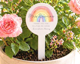 Personalised Teacher Gift Plant Stake End Of Term Thank you Present Rainbow Flower Marker