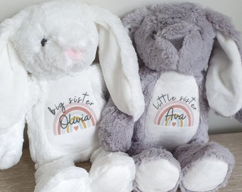 Sisters Personalised Soft Toy Bunny Teddy Gift Little & Big Sister New Baby Present