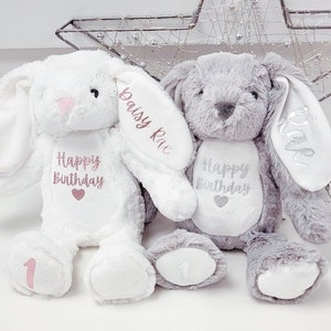 Happy Birthday Personalised Soft Toy Bunny Teddy Gift First Childrens Toddler Girls Birthday Present