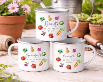Personalised Allotment Mug Enamel Gardening Veg Patch Gift