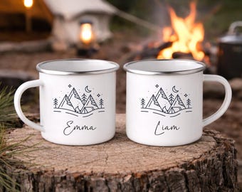 Personalised Camping Mug Outdoor Campervan Enamel Cup Gift