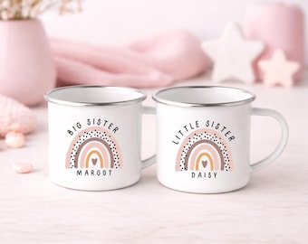 Personalised Children's Mug Big Little Sister Enamel Kids Cup Gift