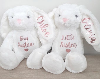 Sisters Personalised Soft Toy Bunny Teddy Gift Little & Big Sister Girls New Baby Present