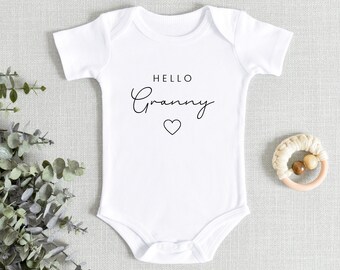 Hello Granny Pregnancy Announcement Baby Vest Reveal Cute Nan Grandparent Gift