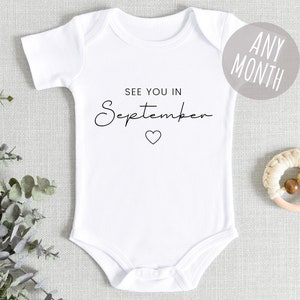 Pregnancy Announcement Baby Vest See You In Personalised Due Date Month Reveal Cute Script Font Present Gift