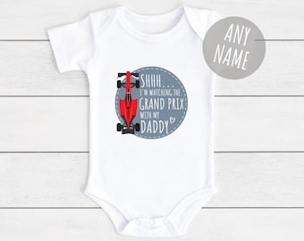 Grand Prix Racing Baby Vest Personalised F1 Daddy Grandad Mummy Etc Bodysuit Gift | CHOOSE YOUR NAME