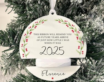 Childs Height Bauble Personalised Christmas Decoration 2025 Ribbon Baby Keepsake