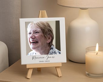 Personalised Memorial Ceramic Photo Tile With Text Polaroid Style Gift