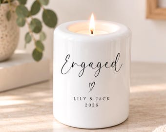 Personalised Engagement Tealight Candle Holder Engaged Couple Ceramic Keepsake Gift