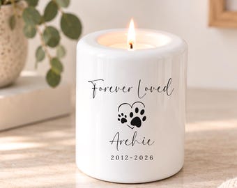 Pet Memorial Candle Tealight Holder Personalised Ceramic Dog Cat Loss Gift