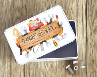 Personalised Tools Tin Gift For Grandad, Daddy, Dad - Custom Storage Box