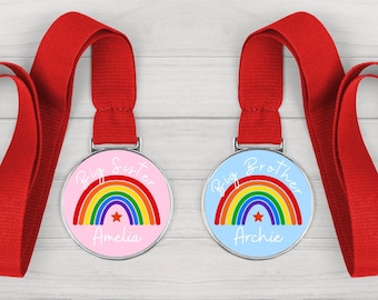 Big Sister/Brother Medal Personalised Sibling Announcement Gift
