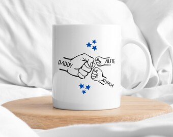 Father's Day Personalised Mug Fist Pump Hands Daddy Grandad Grandpa Birthday Children & Grandchildren Gift For Dad