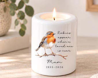 Personalised Robin Memorial Tealight Candle Holder Family Bereavement Memory Gift