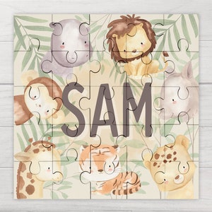 Personalised Childrens Jigsaw Puzzle Boys Safari Jungle Animals 25pcs Gift