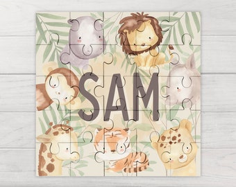 Personalised Childrens Jigsaw Puzzle Boys Safari Jungle Animals 25pcs Gift