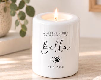 Pet Memorial Candle Tealight Holder Personalised Ceramic Dog Cat Loss Gift