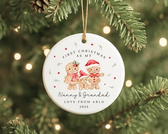 First Christmas As Nanny & Grandad Personalised Bauble Ornament Grandparents Xmas Decoration Gift