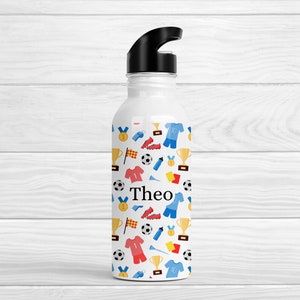 Personalised Kids Water Bottle Football Back To School Nursery Straw Drink