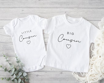 Cousins Matching Tshirts Baby Vest Pregnancy Reveal Announcement Big Little Cousin Gift