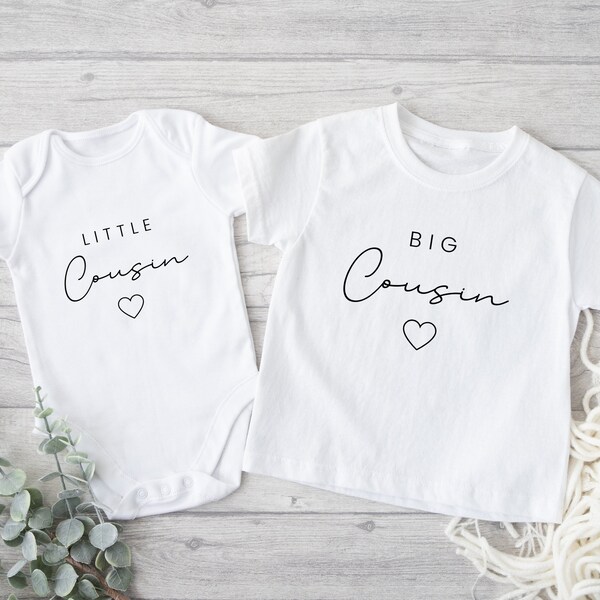 Cousins Matching Tshirts Baby Vest Pregnancy Reveal Announcement Big Little Cousin Gift