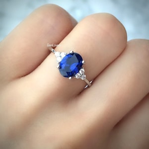 Bague SAPHIR BLEU, bague de fiançailles, bague saphir et diamant, bague en argent sterling, pierre de naissance de septembre, cadeaux d&#39;anniversaire pour elle