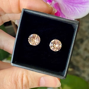 MORGANITE Earrings, Sterling Silver Morganite Stud Earrings, Dainty Crystal Earrings, Bridal Earrings, Bridal Jewelry