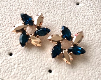 LAST ONE! Montana Sapphire Blush Pink Rose Gold Bridal Earrings, Swarovski Earrings, Navy Blue Wedding Earrings, Navy Blue Wedding, Art Deco