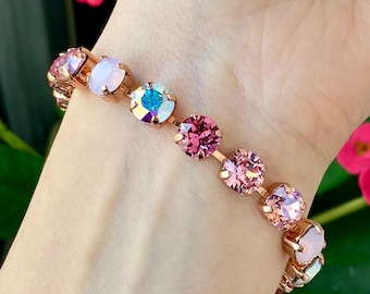 BLUSH PINK OPAL Swarovski Crystal Tennis Bracelet, Rose Gold, Silver or Gold