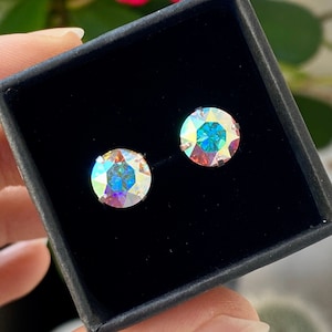 AURORA BOREALIS Earrings, Sterling Silver Stud Earrings, Swarovski Crystal Earrings, Rainbow Crystal Earrings, Jewelry Earrings Gift for Mom