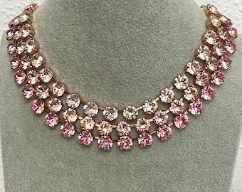 BLUSH PINK Rose Gold Swarovski Crystal Bridal Necklace, Blush Pink Swarovski Necklace, Blush Pink Rose Gold Bridal Jewelry, Wedding, Gift