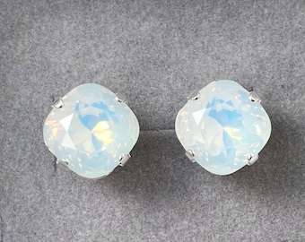 Pendientes de ópalo blanco, pendientes de ópalo blanco, oro rosa, plata, oro, iridiscentes, pendientes de Swarovski, boda, joyería nupcial, regalo