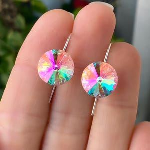 Orecchini pendenti in cristallo IRIDESCENTE: argento sterling 925, arcobaleno pastello, super scintillanti